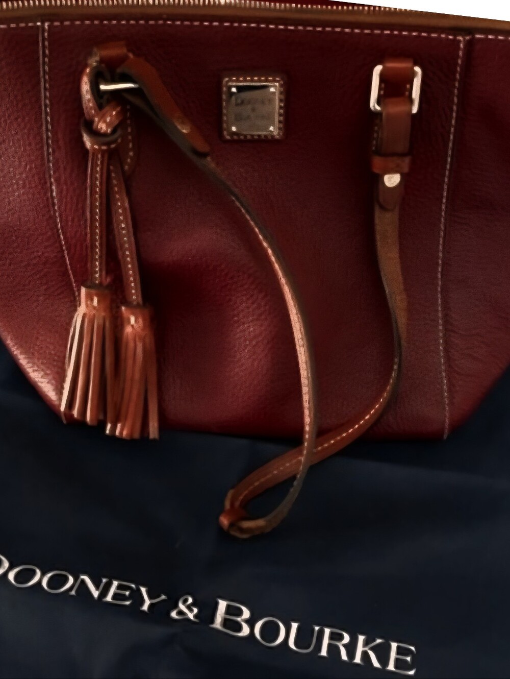 Dooney&Bourke Bordeaux Pebble Leather Maxine Tote Zip Close Tassels Dust Bag EUC